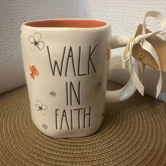 Rae Dunn Cream Mug with Orange Interior and Floral Design - Picture 6 of 6